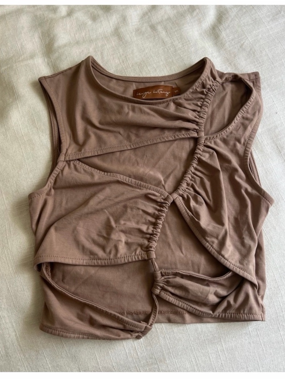 Ruched Cutout Crop Top in Brown